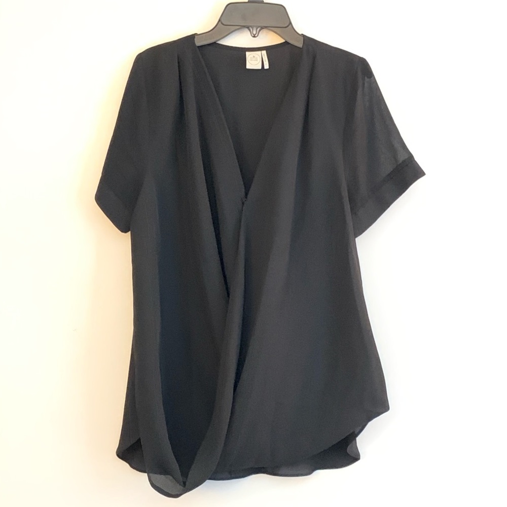 Paper Crane Short Sleeves Surplice Black Blouse-S